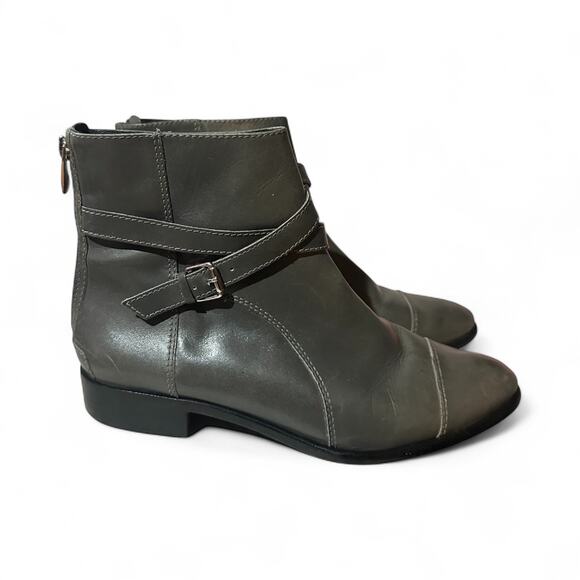 Pour La Victoire Gray Leather Pointed Toe Ankle Women's Heels Size 9 Zip Up Used - Picture 1 of 7
